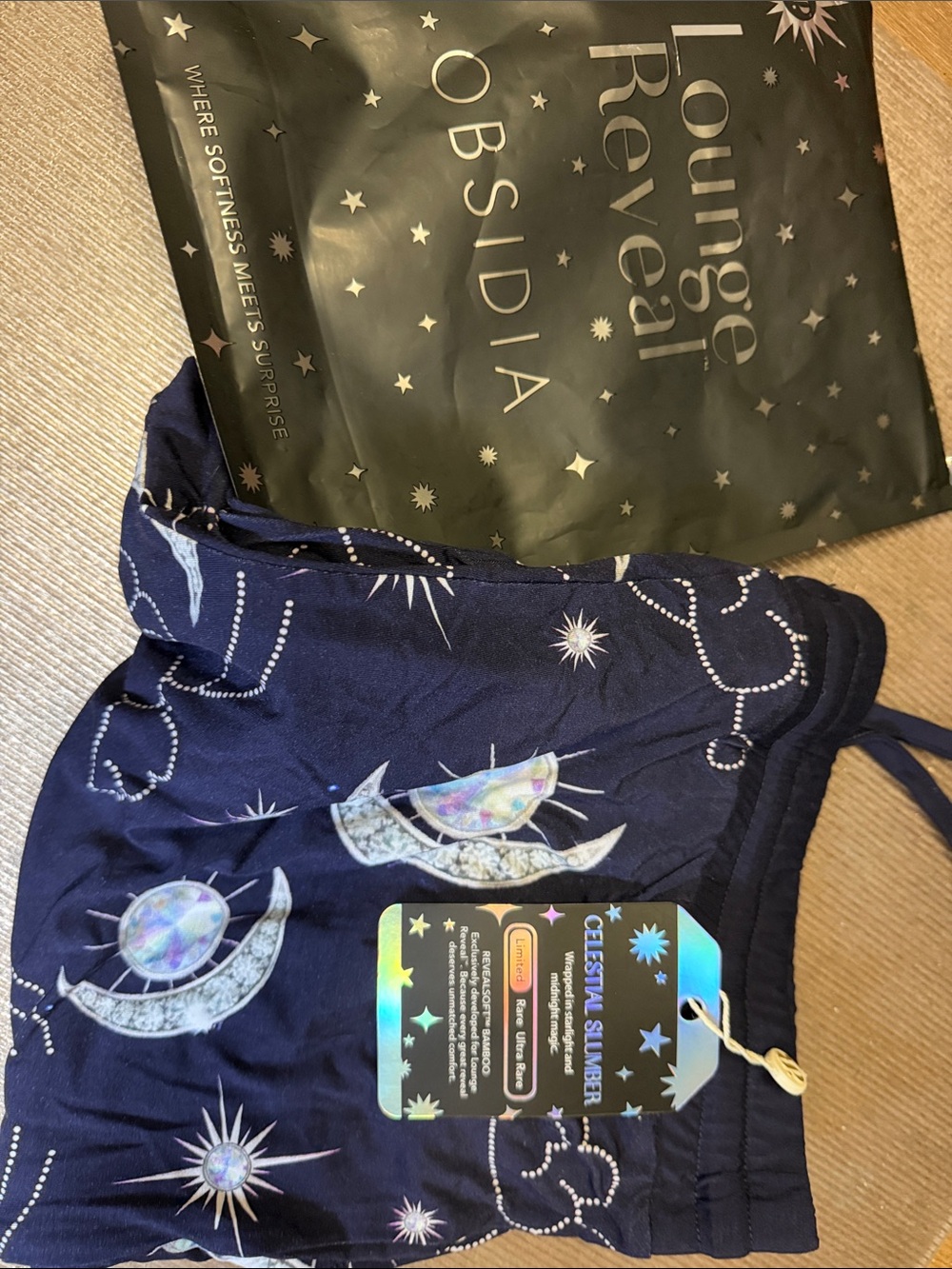 Bomb Party Lounge Reveal Celestial Pajama Bottoms - Navy Moon & Star size Medium